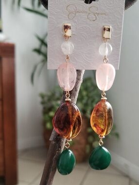 Jessica Simpson Pink, Amber & Green Drop Earrings